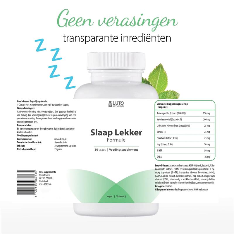 LUTO Formule Sommeil comparaison, ashwagandha, valériane, L-théanine et camomille, vegan et sans gluten