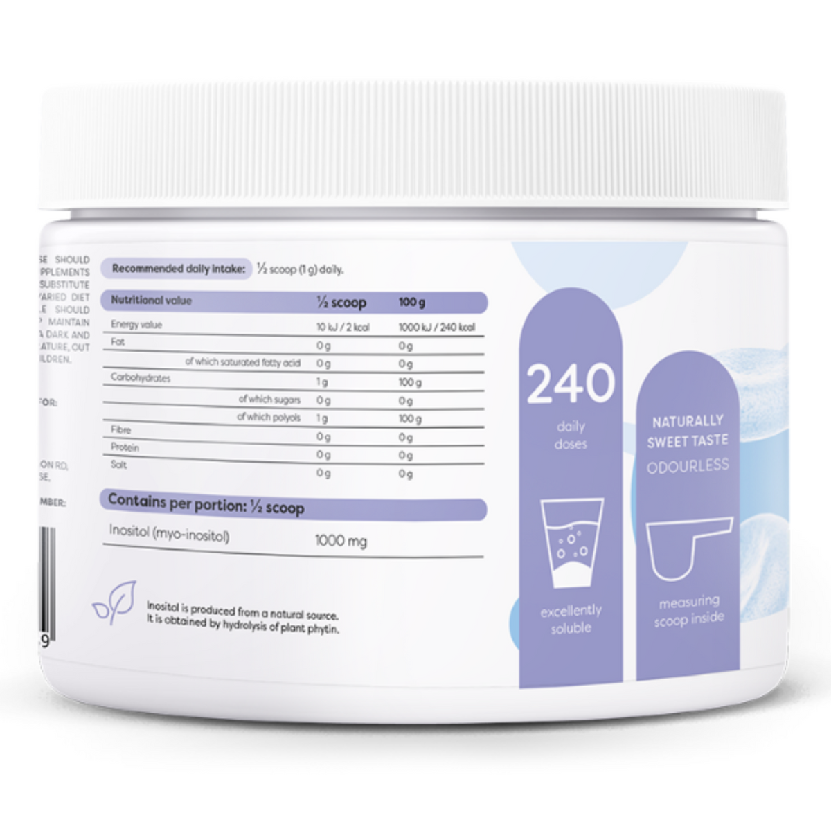 Valeurs nutritionnelles Osavi Inositol en Poudre - 1000mg de myo-inositol par demi-cuillère-mesure, 240 portions