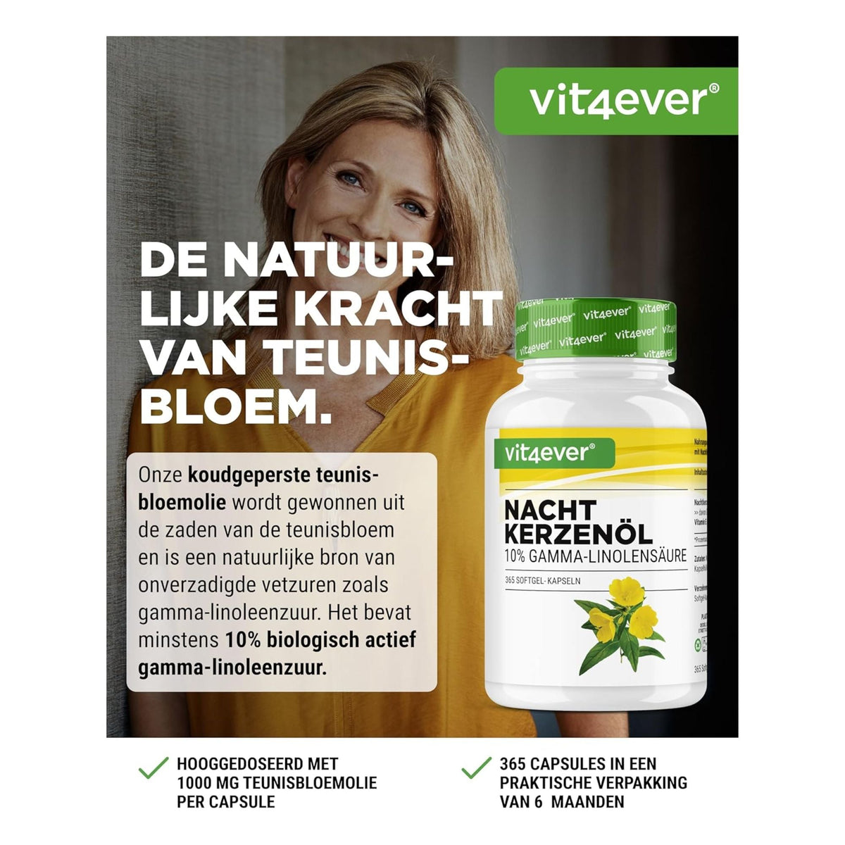Vit4ever Huile d'onagre 2000mg - complément à base de plantes sans ajouts inutiles