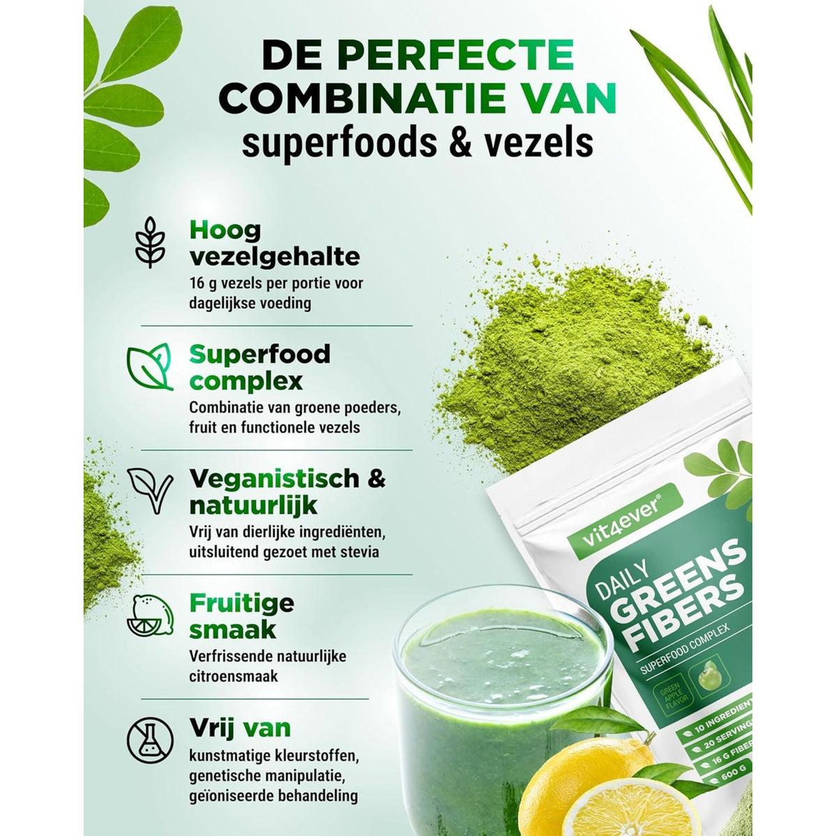 Vit4ever Daily Greens & Fibers Citron - complément alimentaire sans ajouts inutiles