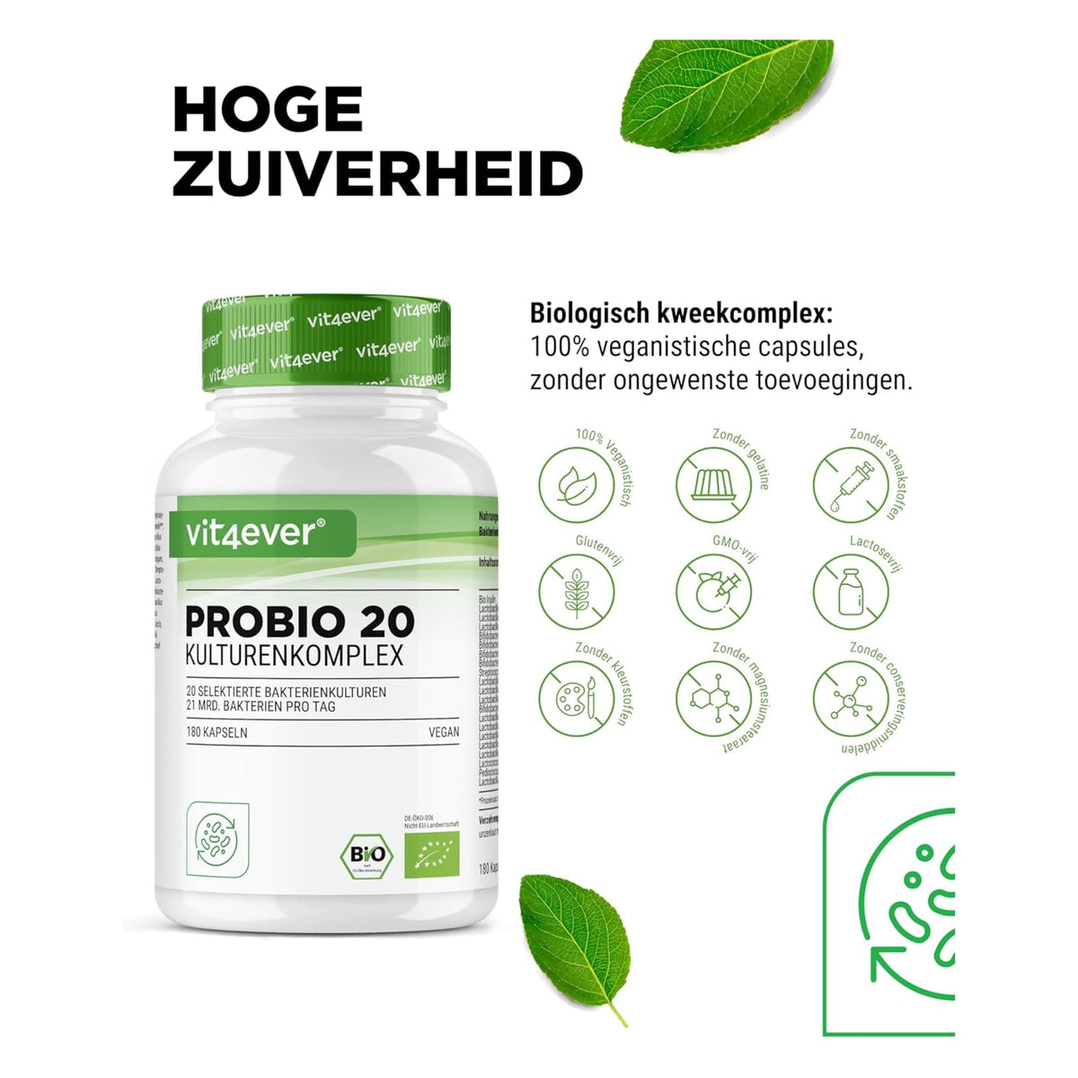 Vit4ever Probio 20 Complexe de Bactéries (Probiotic Blend) 21 milliards d'UFC - complément alimentaire sans additifs inutiles