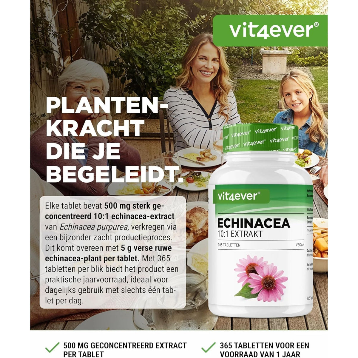 Vit4ever Echinacea Purpurea 500mg - complément à base de plantes sans additifs inutiles