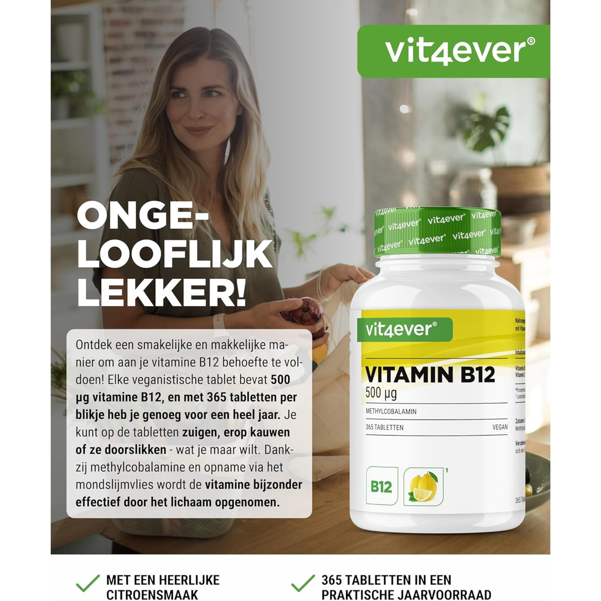 Vitamine B12 500 µg Citron (Méthylcobalamine) | 365 comprimés à sucer | Vit4ever