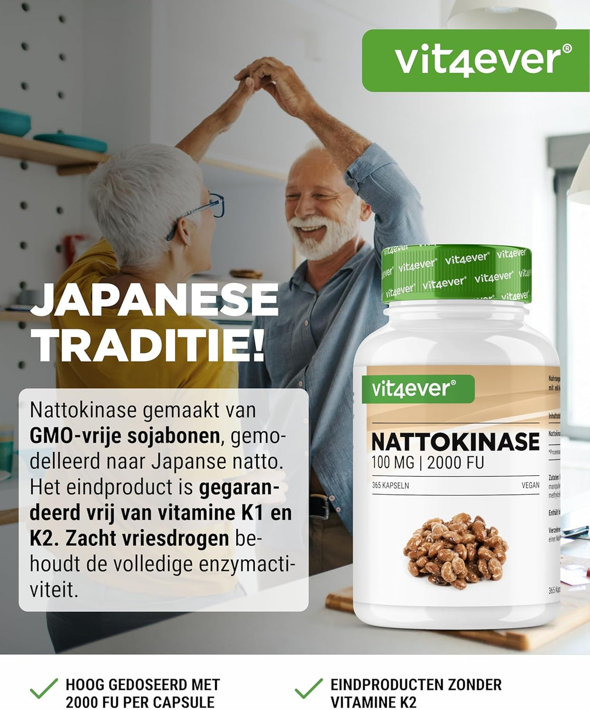Vit4ever Nattokinase 100mg 2000 FU - complément alimentaire sans ajouts inutiles