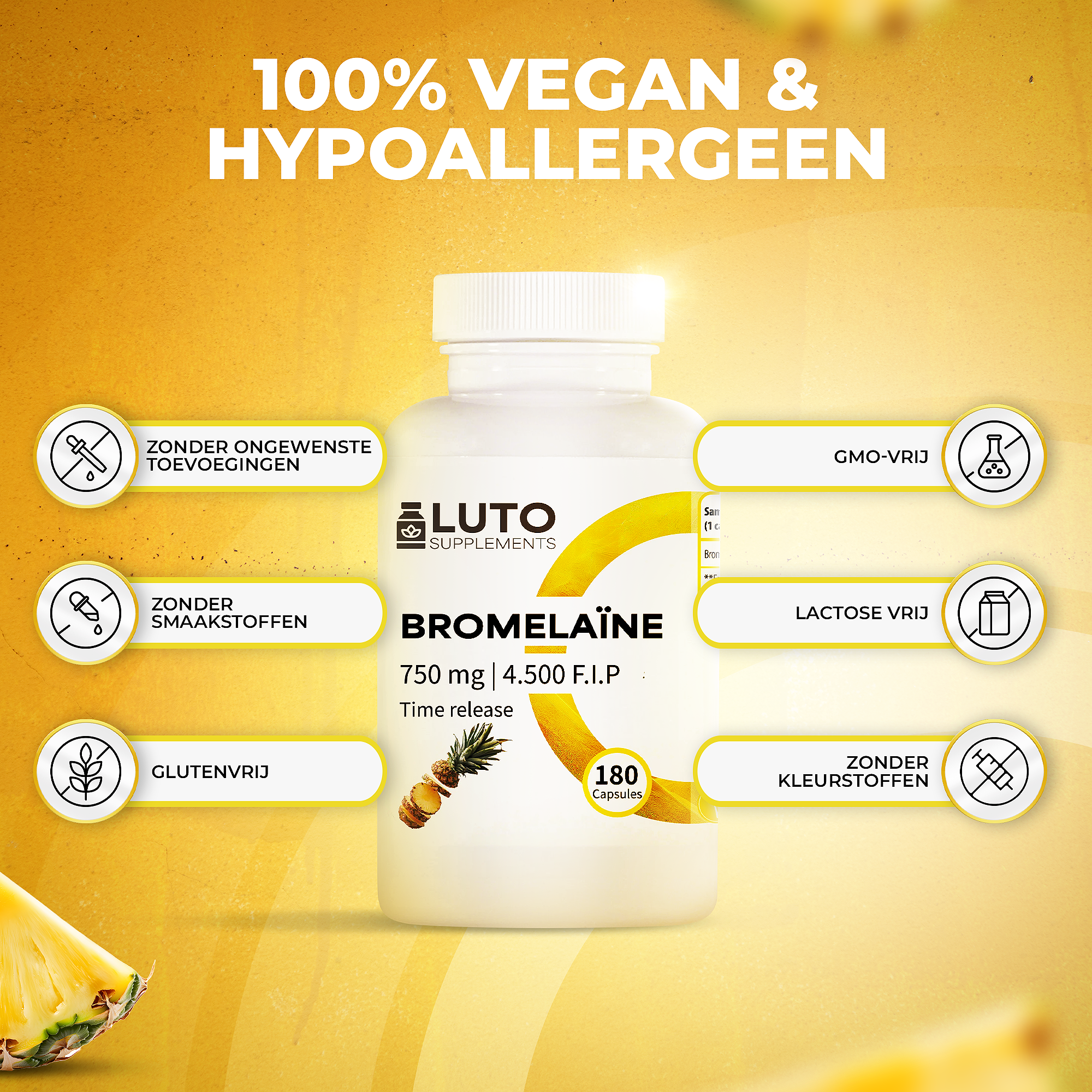 LUTO Supplements bromélaïne, enzyme d'ananas vegan sans additifs superflus