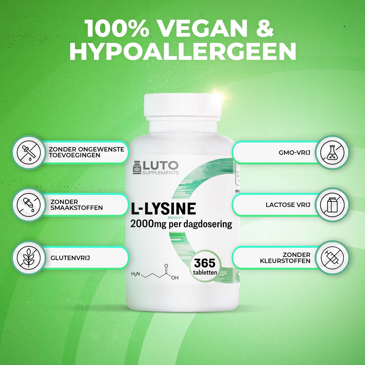 LUTO Supplements L-Lysine, végétarien, sans gluten et sans lactose sans colorants
