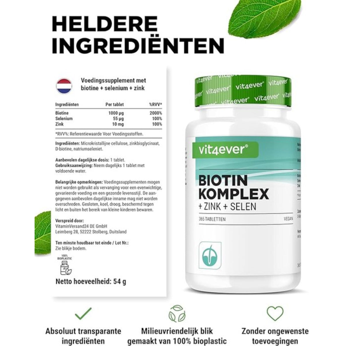 Vit4ever Biotine 10.000mcg Sélénium & Zinc - complément minéral sans ajouts inutiles