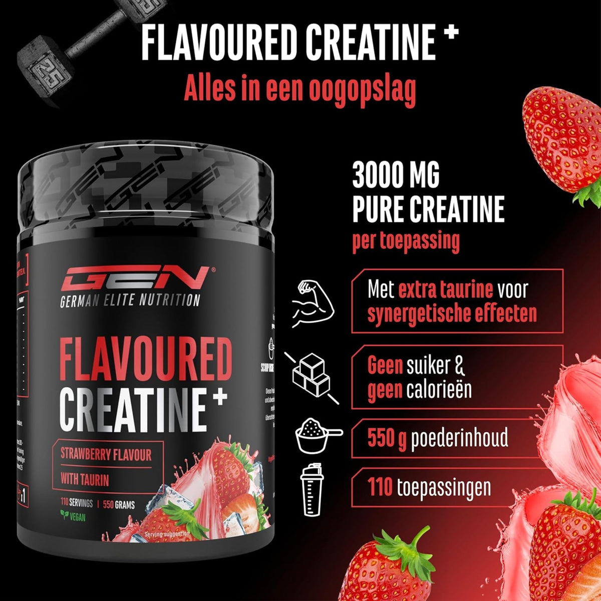 Créatine Aromatisée+ (Créatine Monohydrate & Taurine) | 550 g | German Elite Nutrition