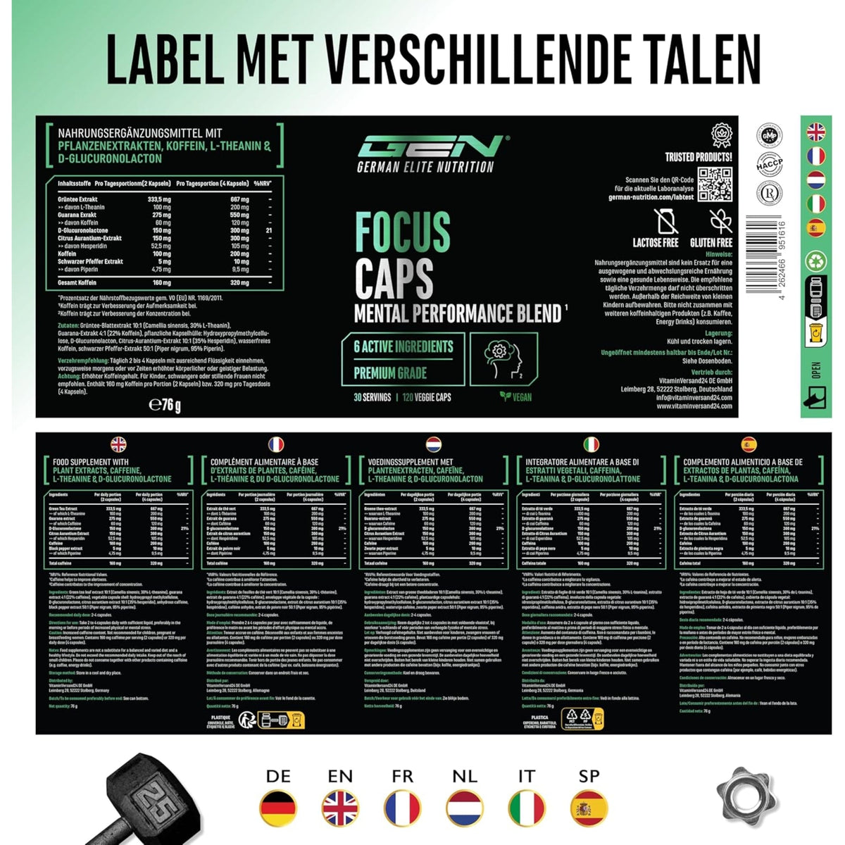 Focus Caps de German Elite Nutrition, visuel du produit