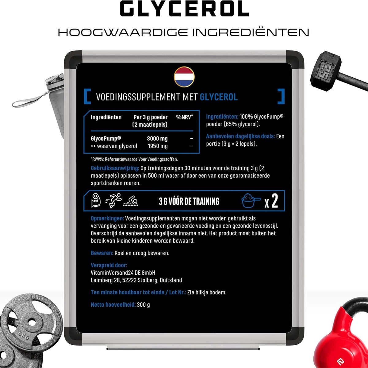 Pure et sans additifs : « Poudre de glycérol GlycoPump® - pure, 100 % végane, sans gluten et sans colorants ni additifs artificiels. »