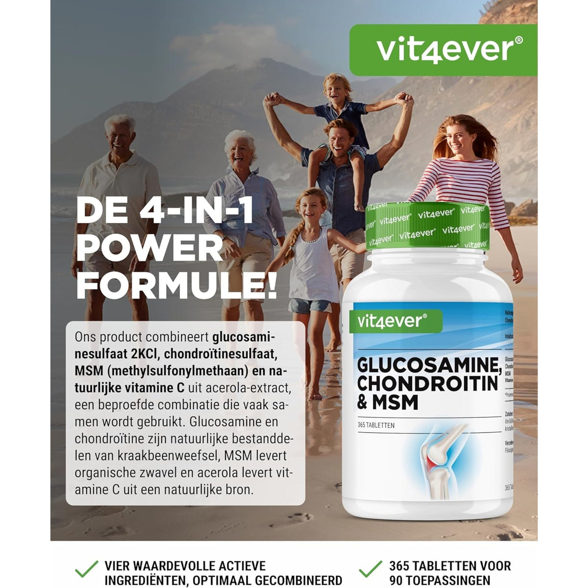 Vit4ever Glucosamine Chondroïtine & MSM - complément minéral sans ajouts inutiles