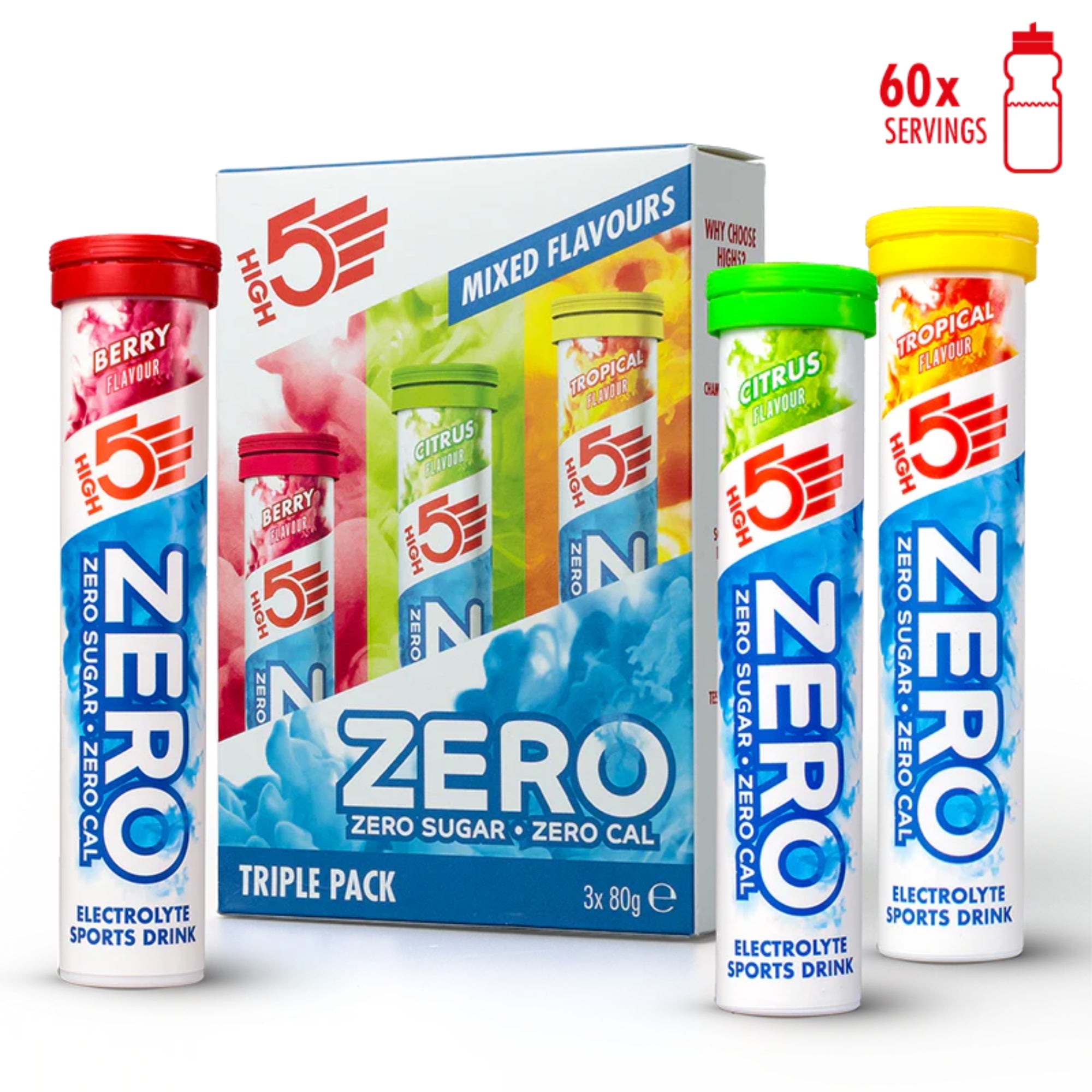 ZERO Comprimés effervescents d'électrolytes Mixed Flavours | 3 x 20 comprimés | HIGH5