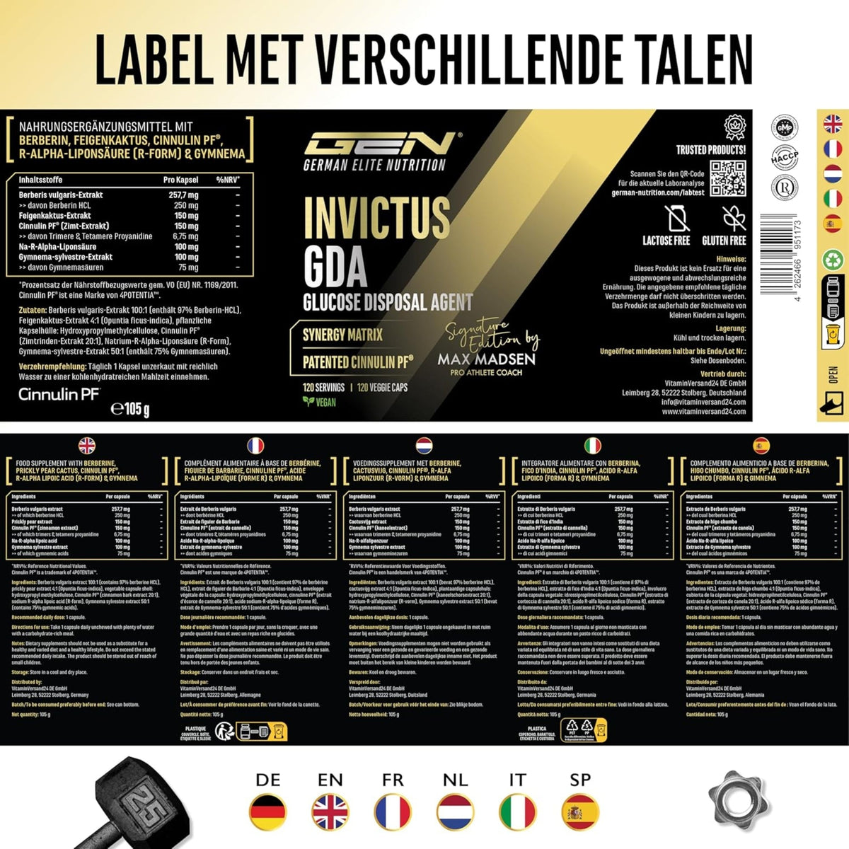 Invictus GDA (Formule Glucose) | 120 gélules | German Elite Nutrition