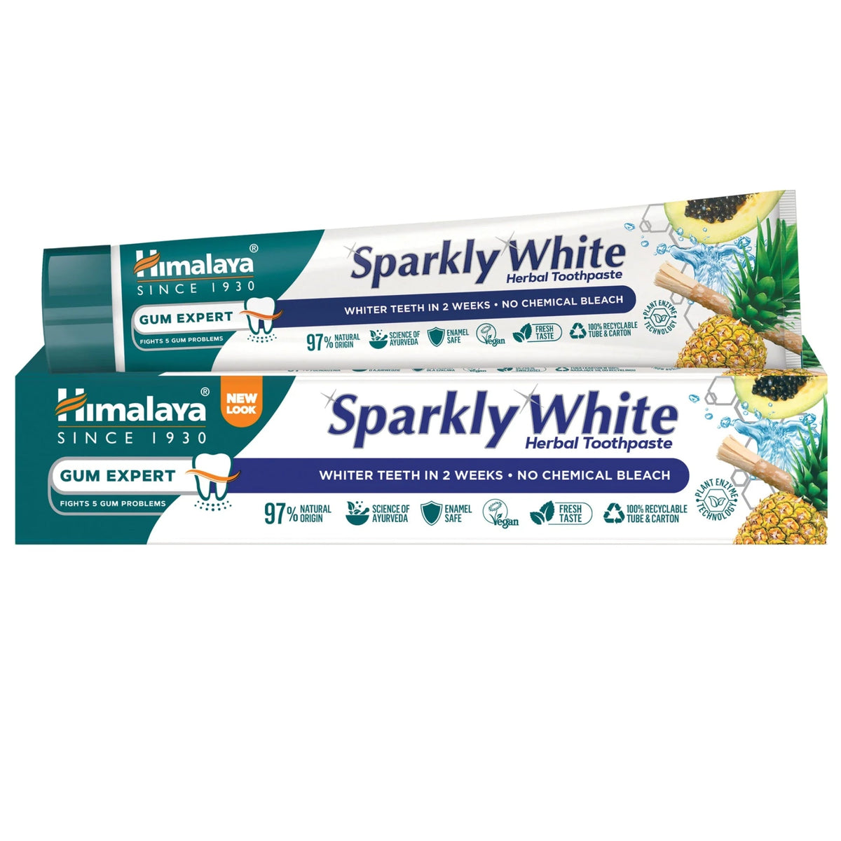 Himalaya Gum Expert Dentifrice Sparkly White 75 ml - dentifrice ayurvédique aux herbes sans fluor avec enzymes de papaye et miswak