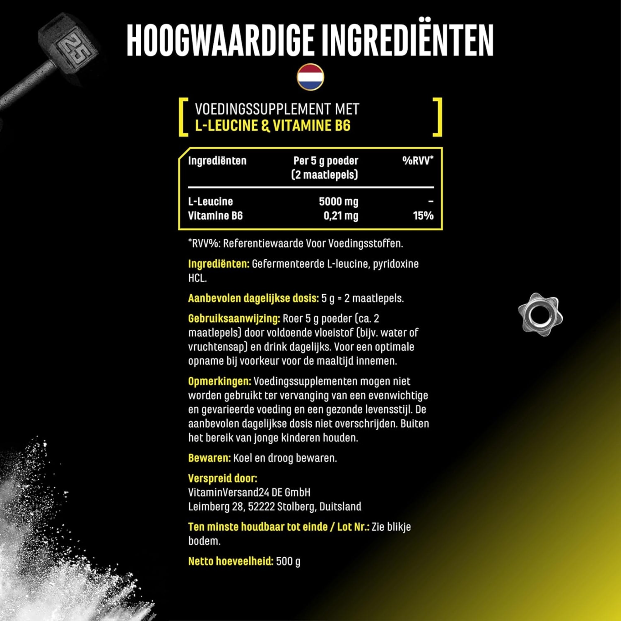 L-Leucine Powder 5000mg | 500 g | German Elite Nutrition
