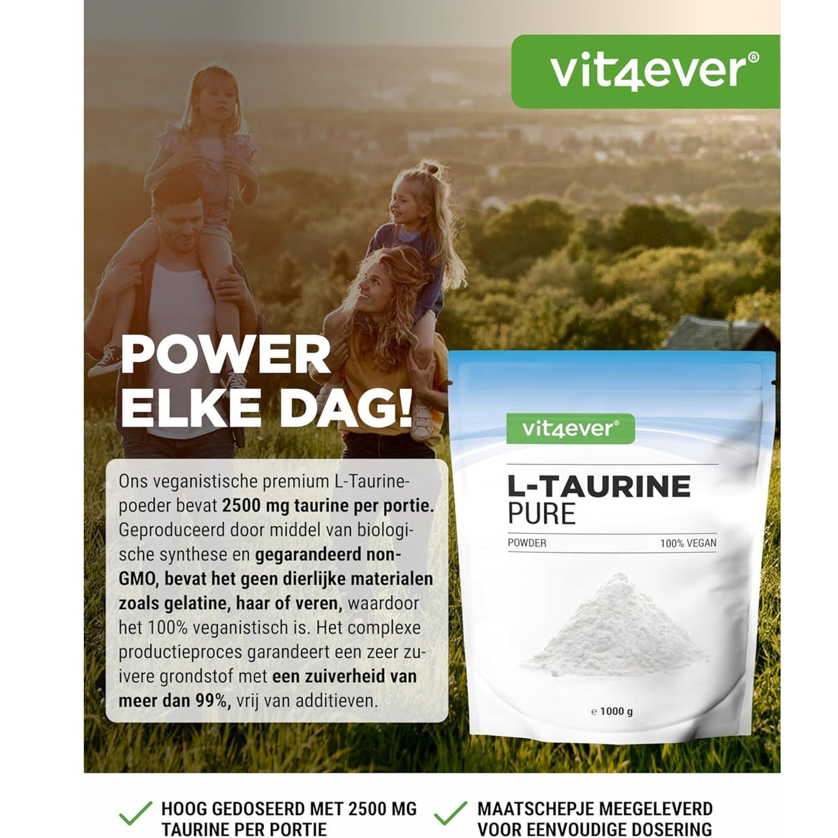 Vit4ever Taurine en Poudre 2500mg - complément d'acides aminés sans additifs inutiles