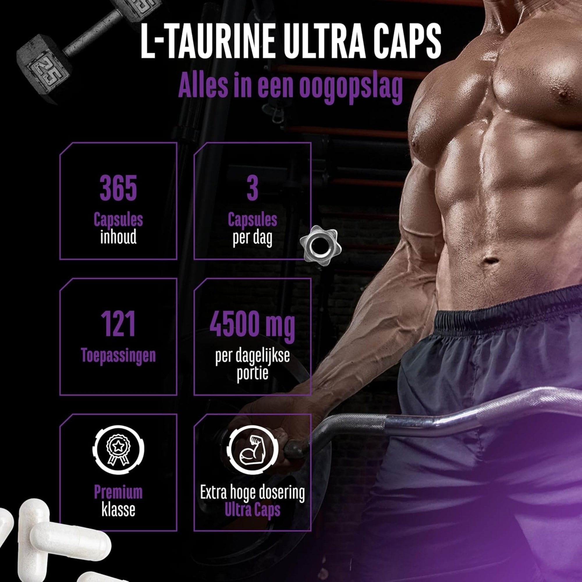 Pot de L-Taurine Ultra Caps de German Elite Nutrition, vue de face