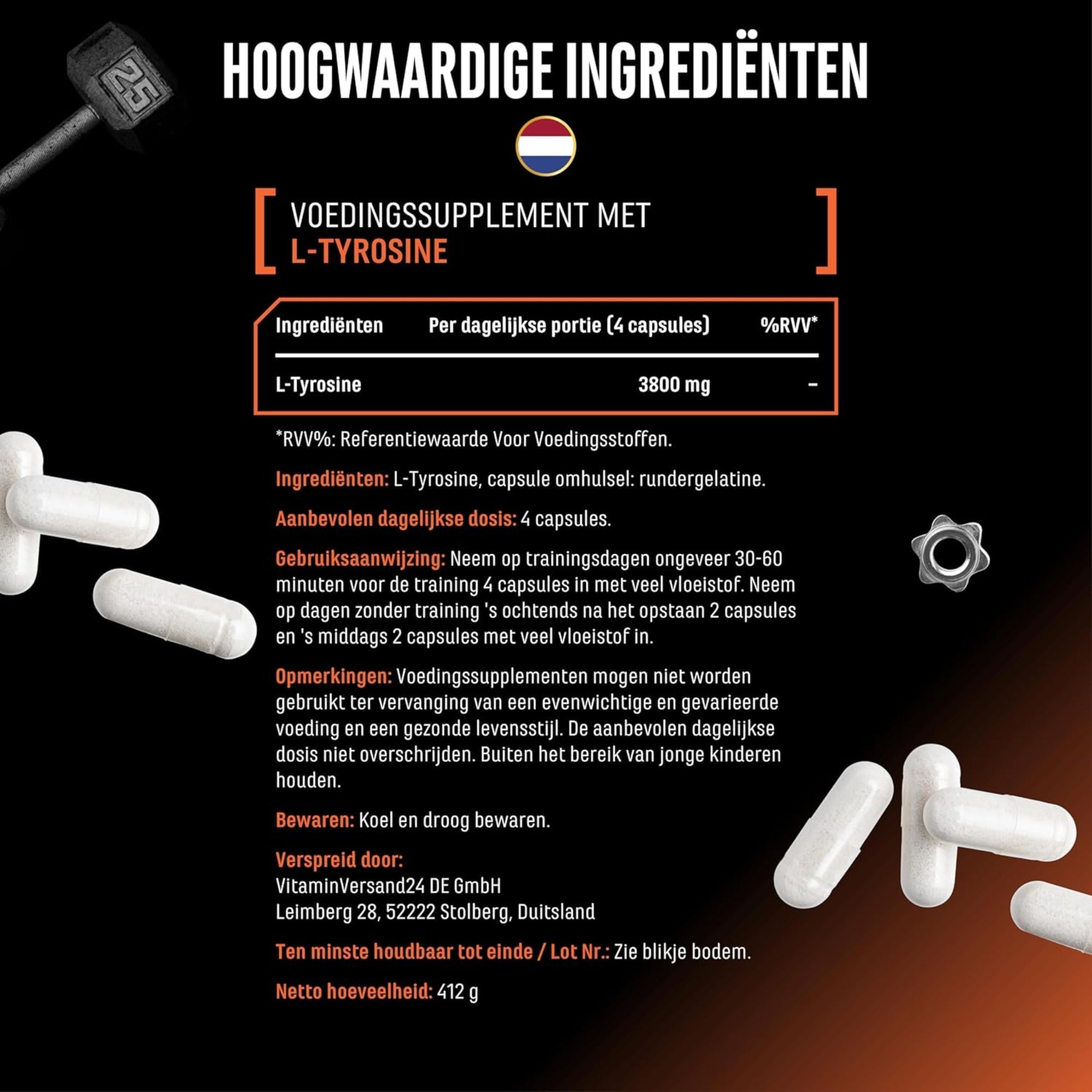 L-Tyrosine Ultra 950mg | 365 Capsules | German Elite Nutrition