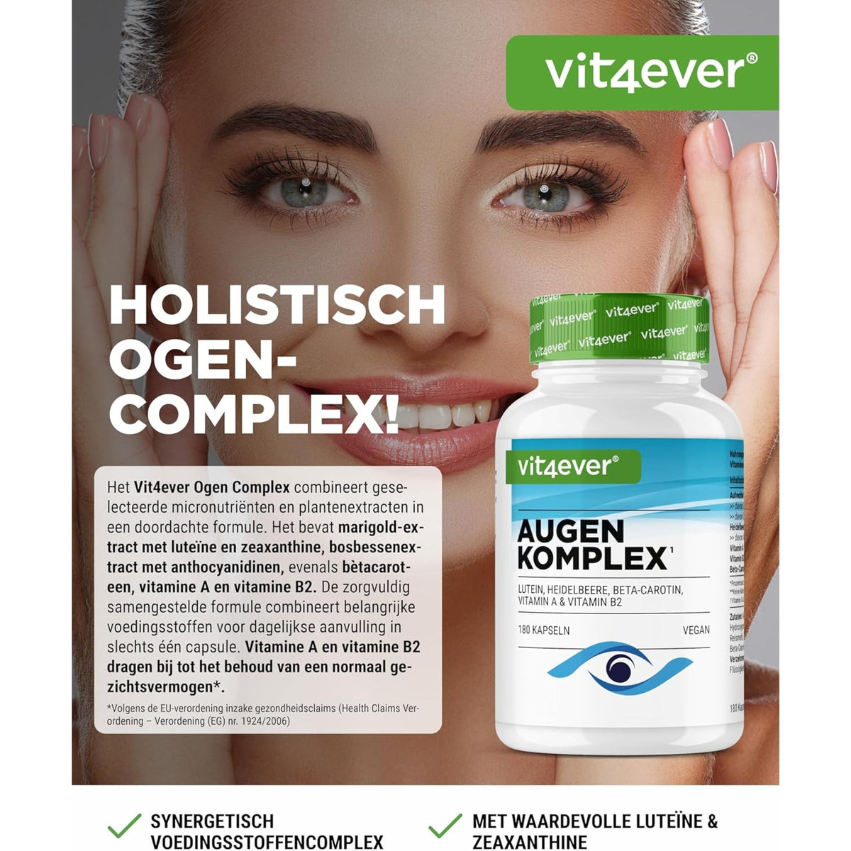 Vit4ever Complexe Yeux avec Lutéine, Vitamine A & B2 - complément alimentaire sans ajouts inutiles
