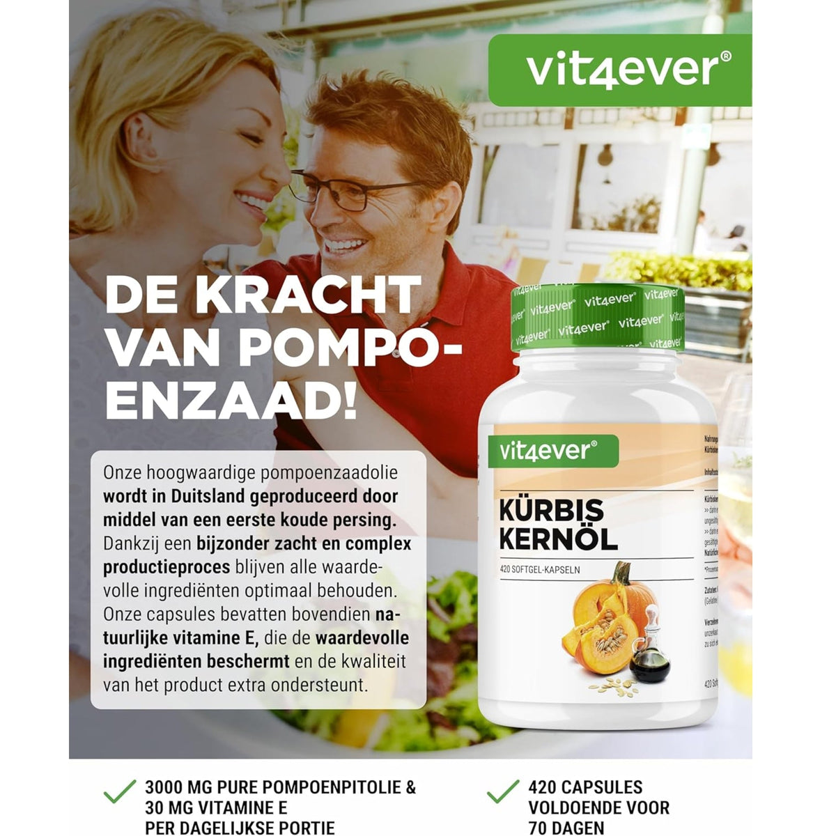 Vit4ever Huile de graines de courge + vitamine E naturelle - complément à base de plantes sans additifs inutiles