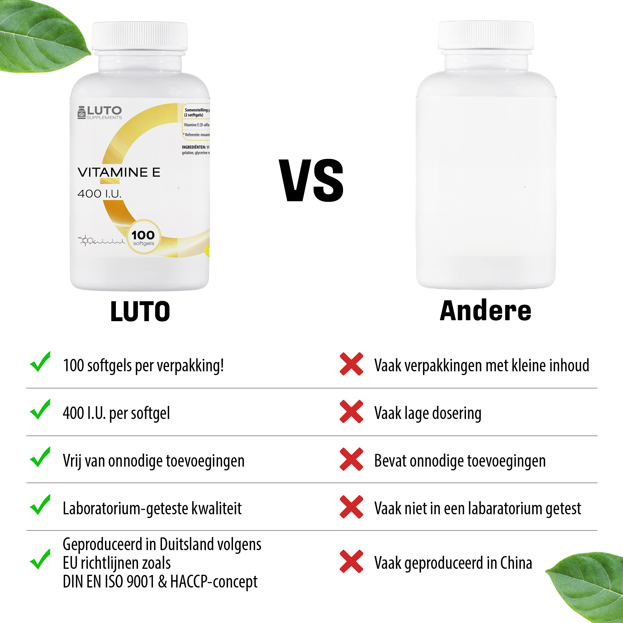 LUTO Vitamine E 400 U.I. comparaison, 100 capsules molles avec ingrédients naturels, végétarien