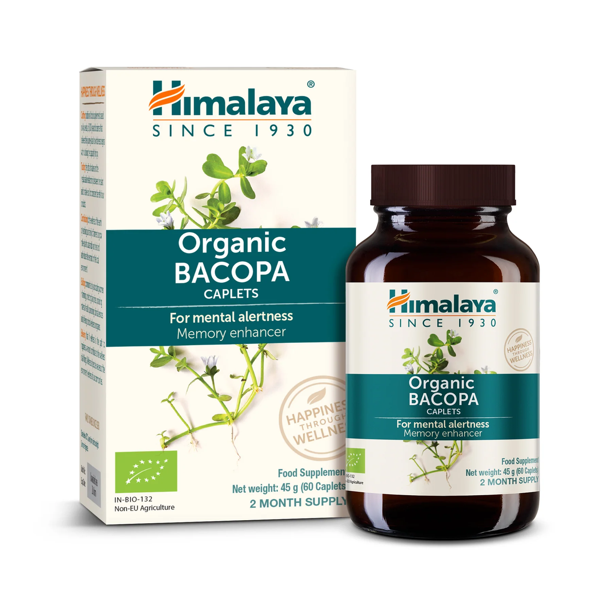 Himalaya Organic Bacopa boîte avec flacon en verre, 60 caplets