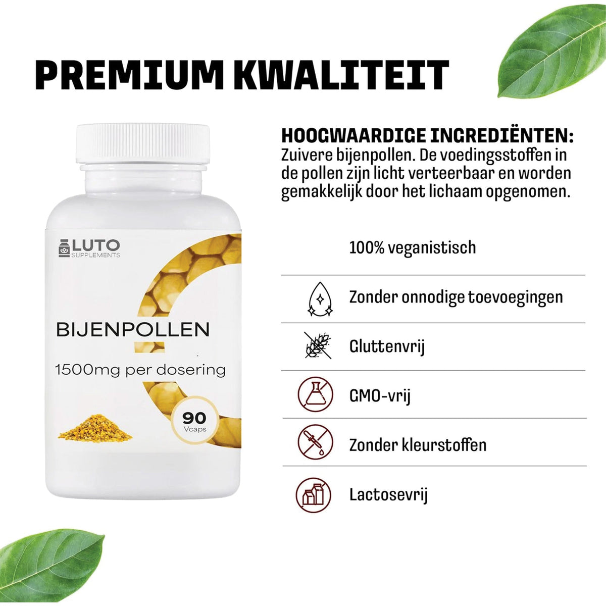LUTO Pollen d'abeille qualité premium - pollen d'abeille pur 100 % végétarien sans additifs