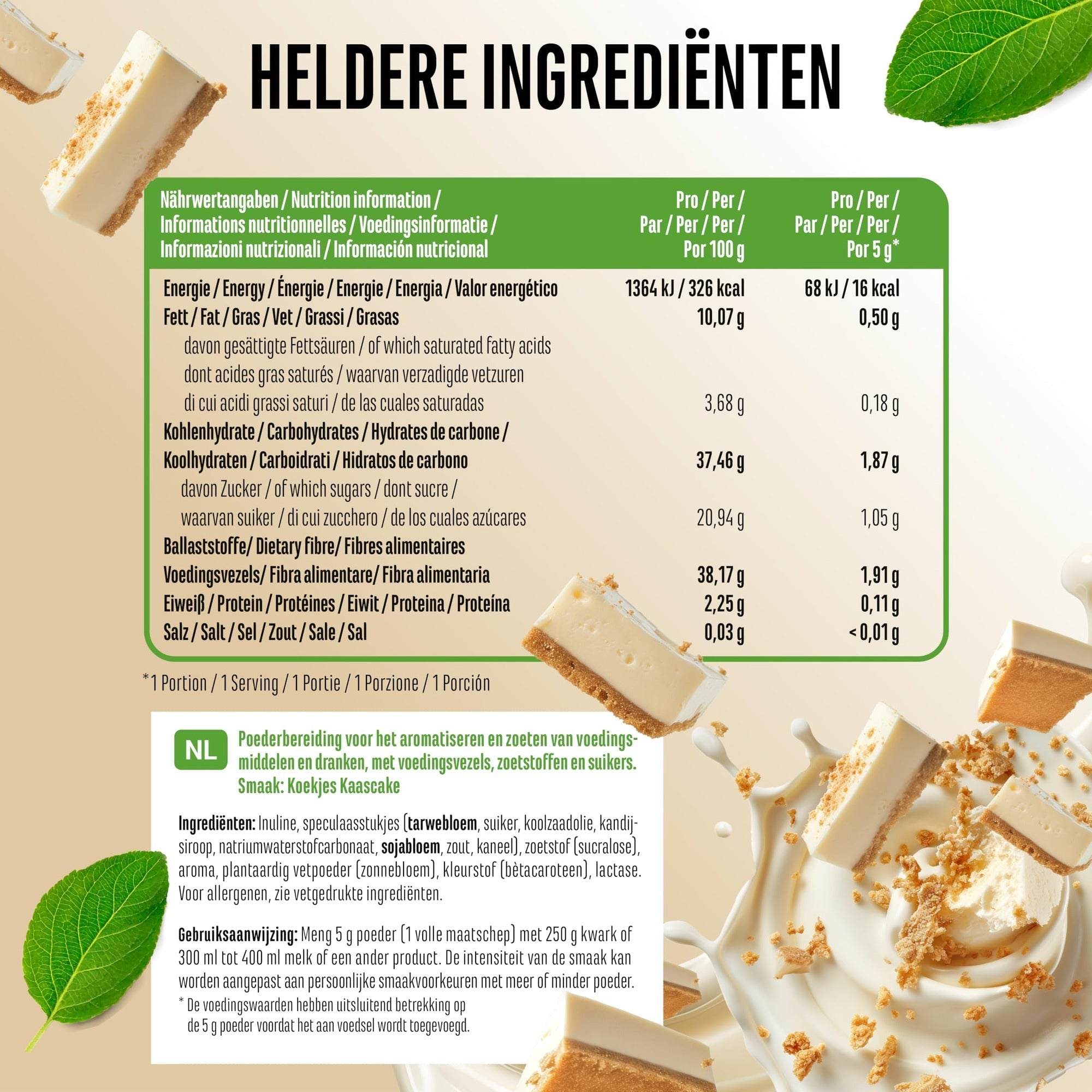 Valeurs nutritionnelles et ingrédients Vit4ever Flavor Craft Poudre aromatisante Biscuit cheesecake 250 g