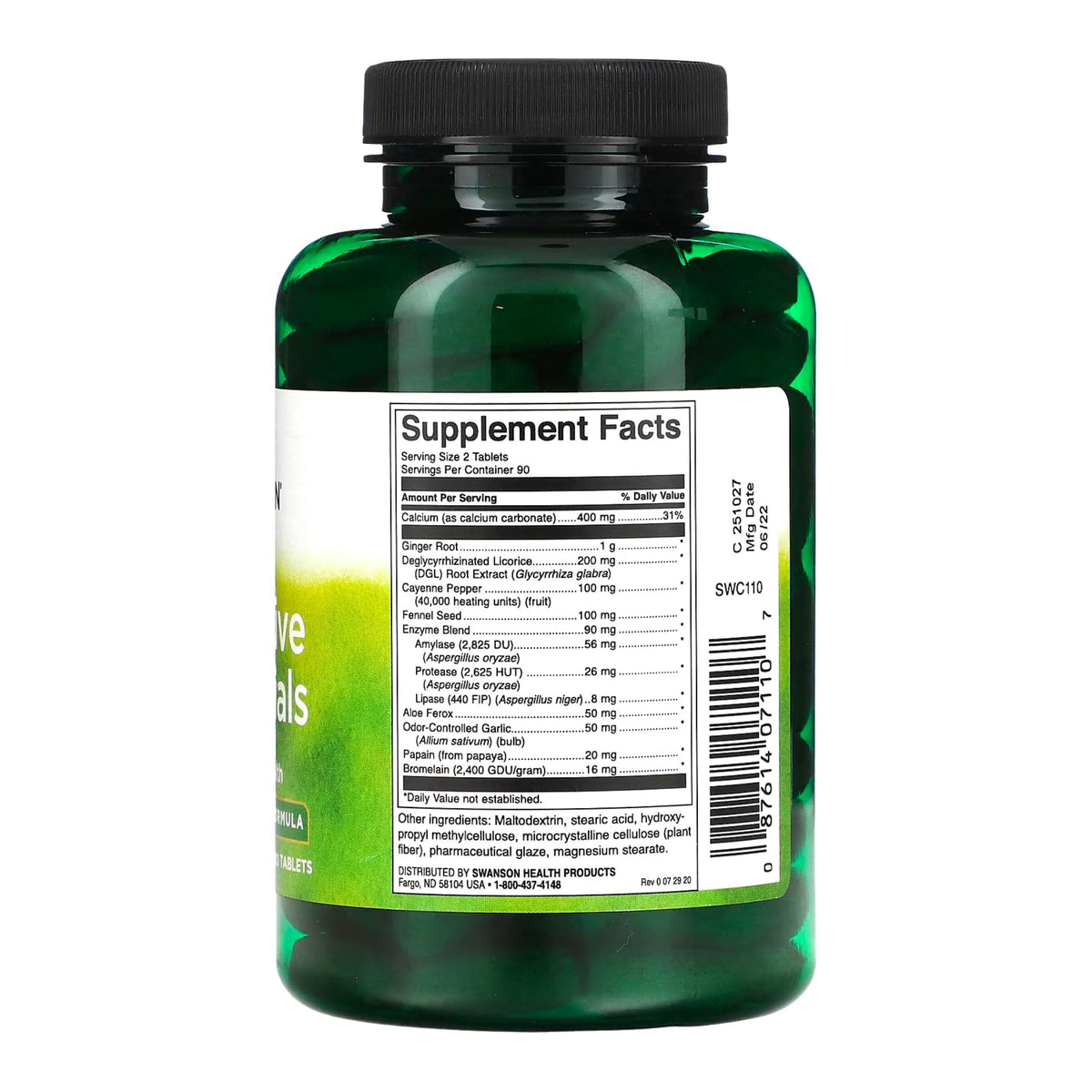 Swanson Enzymes digestives (Digestive Essentials) 180 comprimés - complément alimentaire