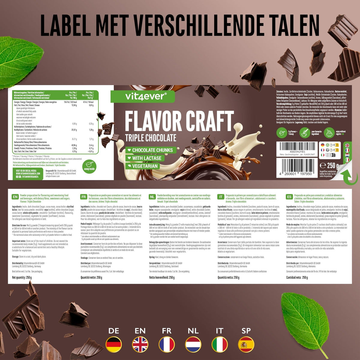 Poudre aromatisante Triple chocolat Vit4ever Flavor Craft pour sucrer aliments et boissons