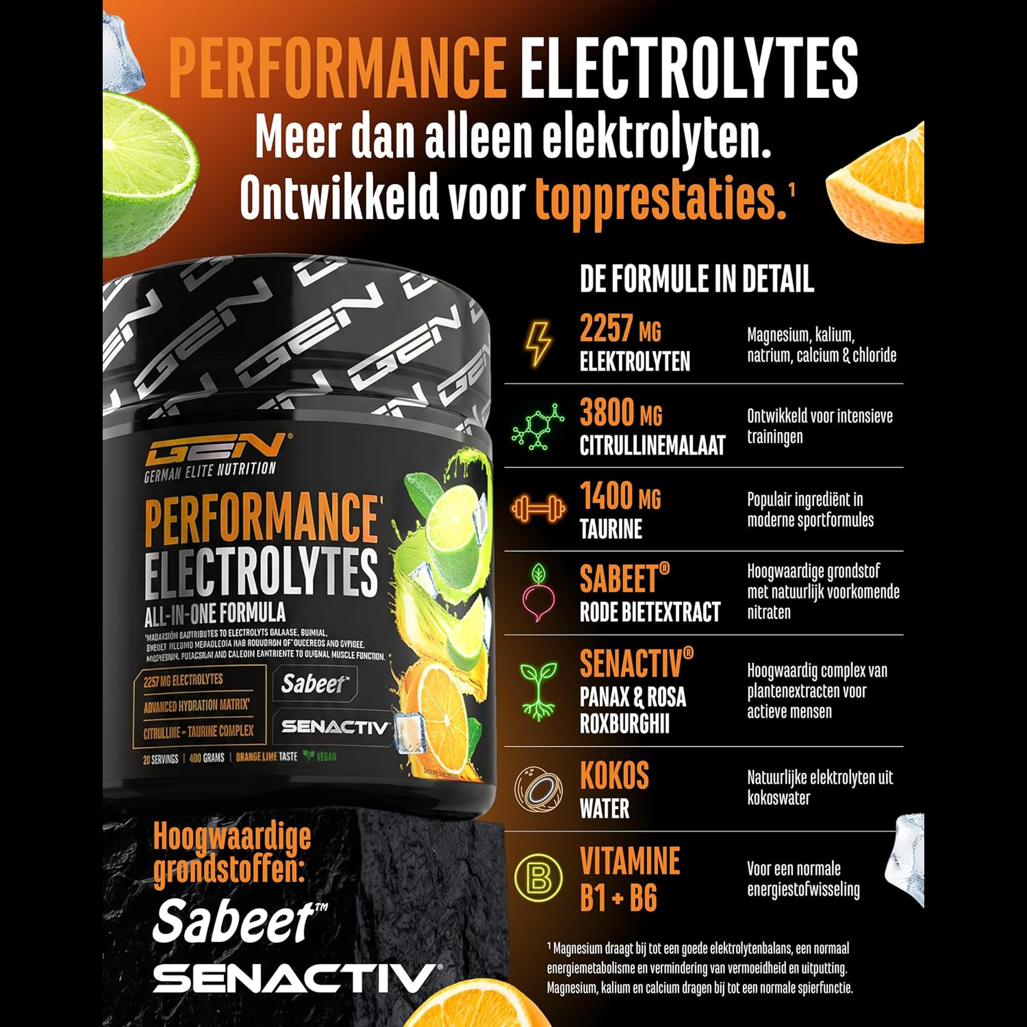 Performance Electrolytes formule en détail avec électrolytes citrulline et taurine