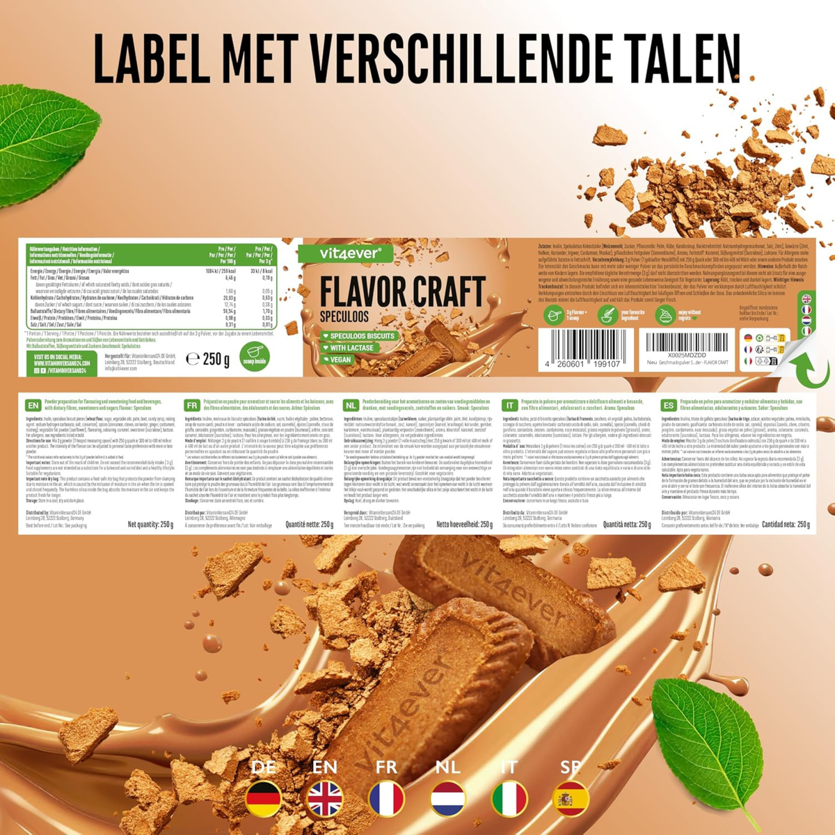 Étiquette et ingrédients Vit4ever Flavor Craft poudre aromatisée spéculoos 250 g
