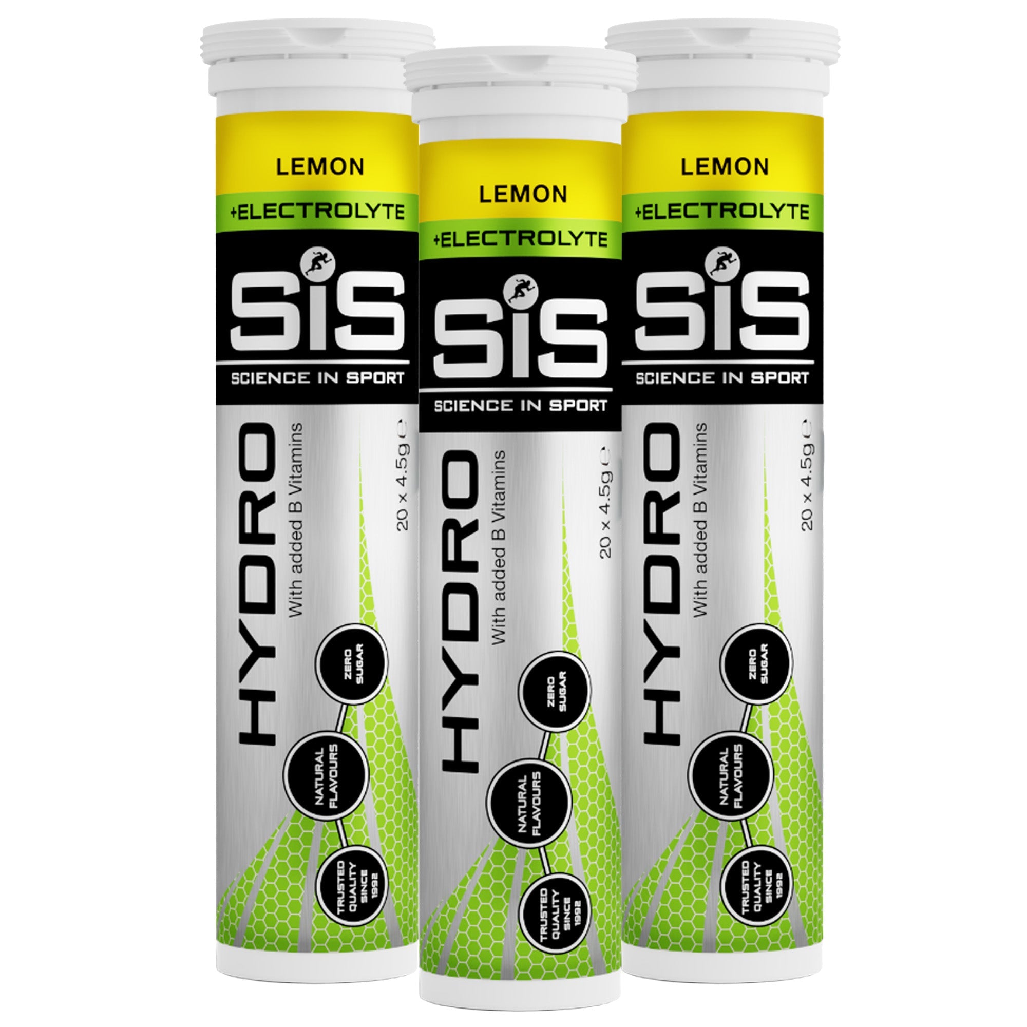 SiS Hydro Tablets Citron 3 tubes - comprimés effervescents aux électrolytes sans sucre pour sportifs d'endurance