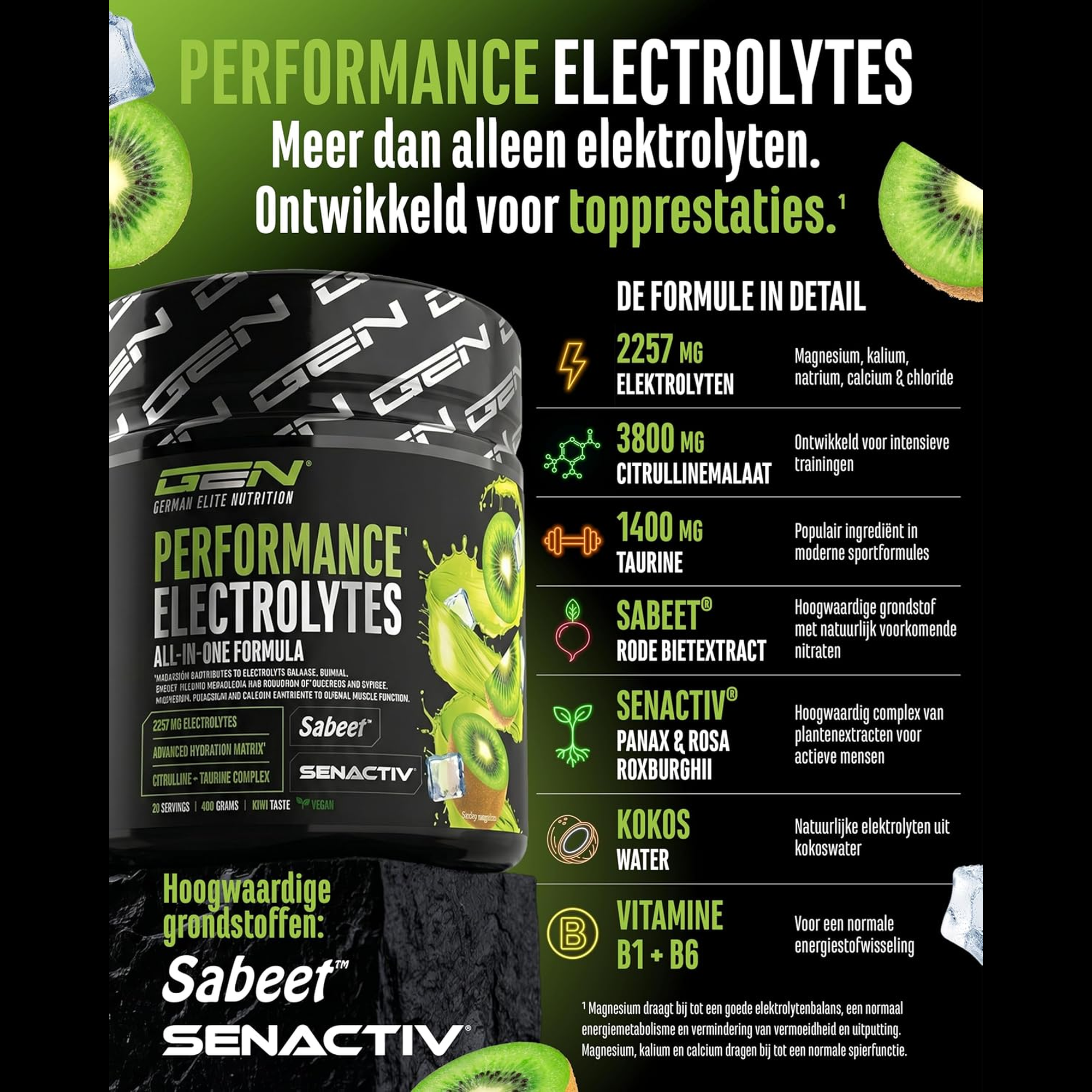 Performance Electrolytes formule en détail avec électrolytes citrulline et taurine
