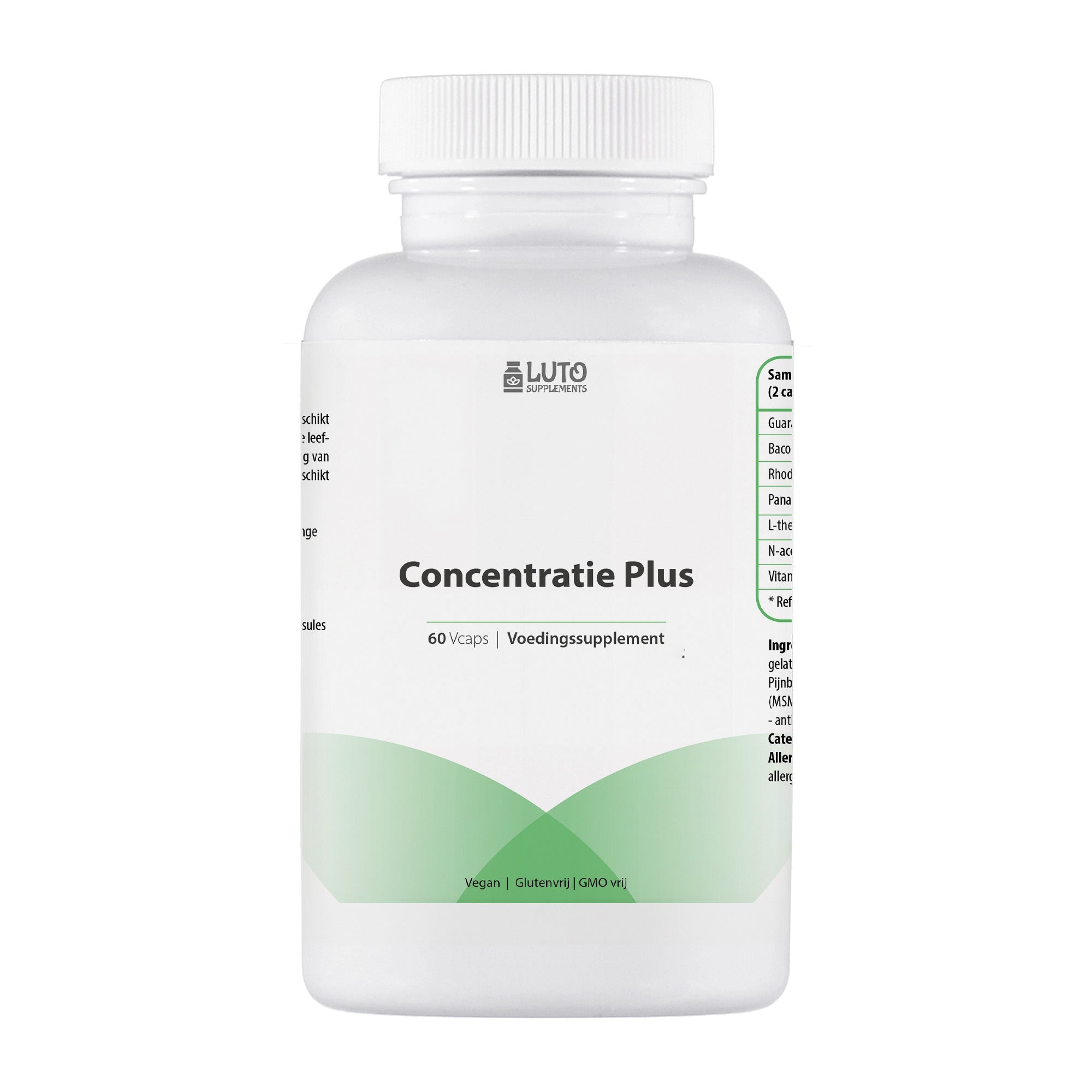 Concentration Plus de LUTO Supplements, 60 gélules vegan avec bacopa, guarana, rhodiola, ginseng et vitamine B6