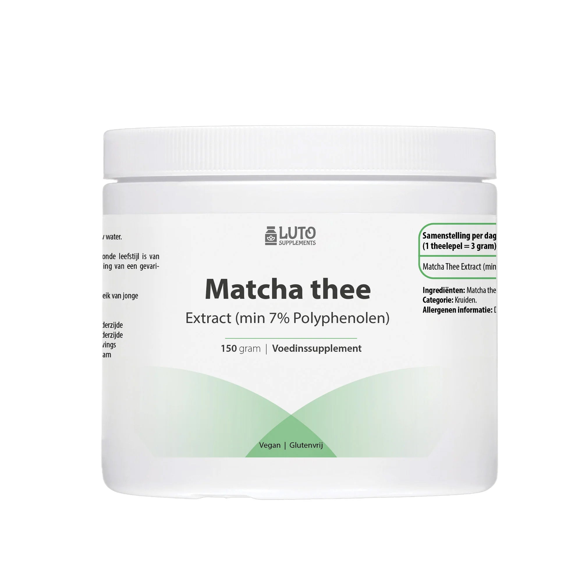 LUTO Supplements Extrait de thé Matcha pot de 150 grammes - poudre de matcha biologique min. 7 % de polyphénols | à acheter en France et en Belgique