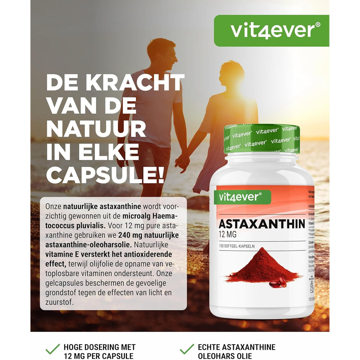 Vit4ever Astaxanthine 12mg - complément à base de plantes sans additifs inutiles
