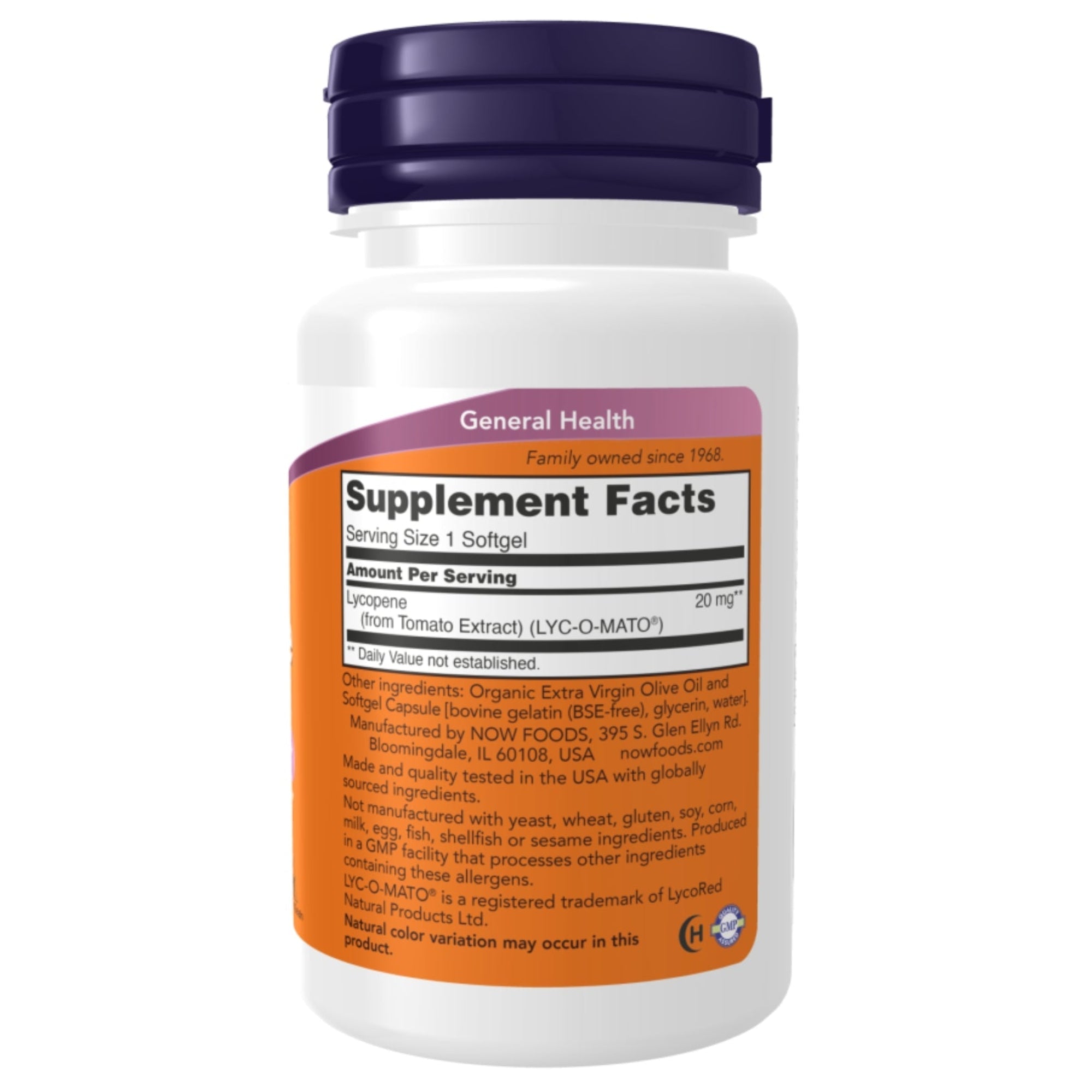 Lycopene 20 mg | Extrait de tomate | 50 capsules molles | NOW Foods