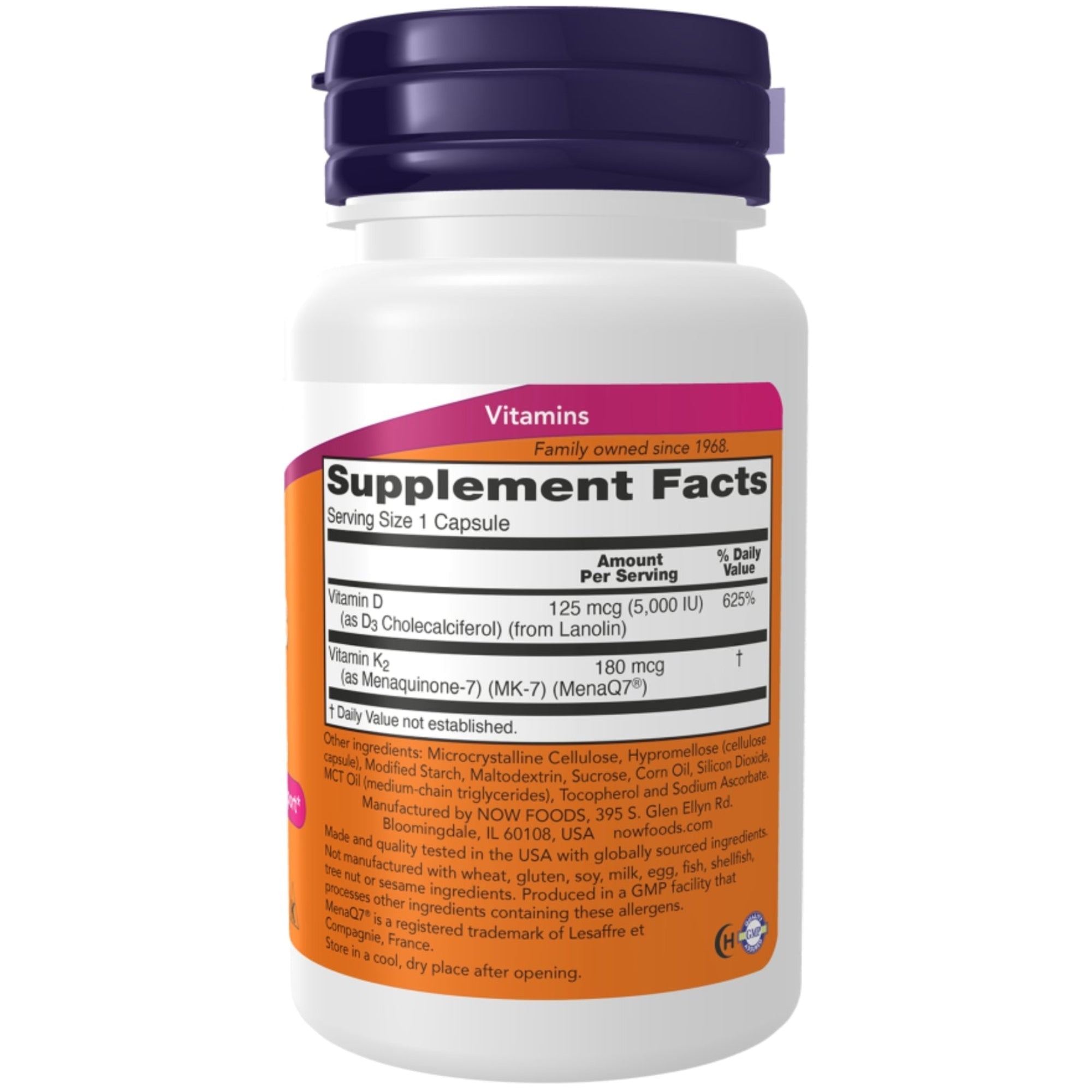 Mega D-3 & MK-7 | 5000 UI D3 + 180µg K2 | 60 Vcaps | NOW Foods