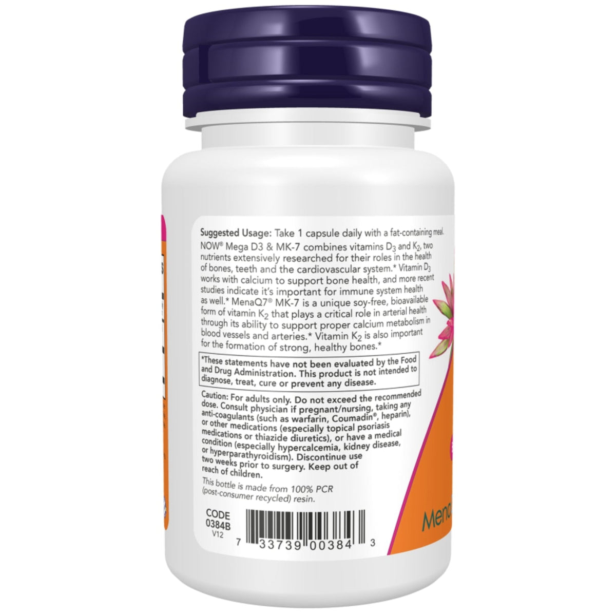 Mega D-3 & MK-7 | 5000 UI D3 + 180µg K2 | 60 Vcaps | NOW Foods
