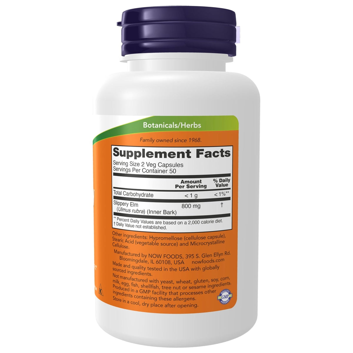 Slippery Elm 400 mg | Orme rouge | 100 gélules | NOW Foods