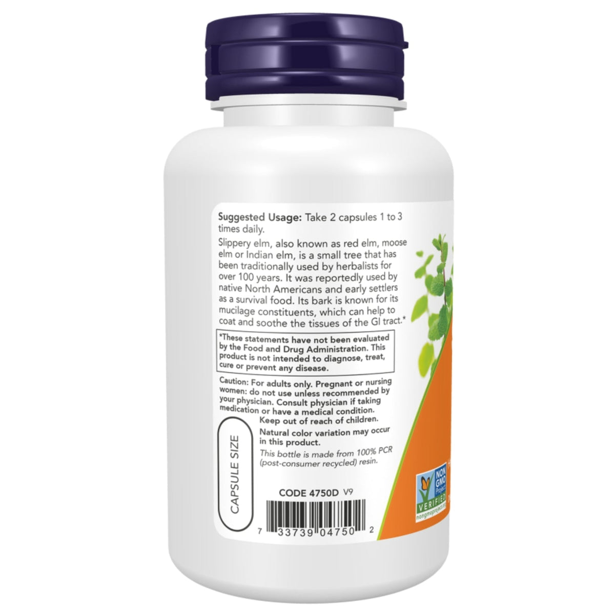 Slippery Elm 400 mg | Red Elm | 100 Capsules | NOW Foods