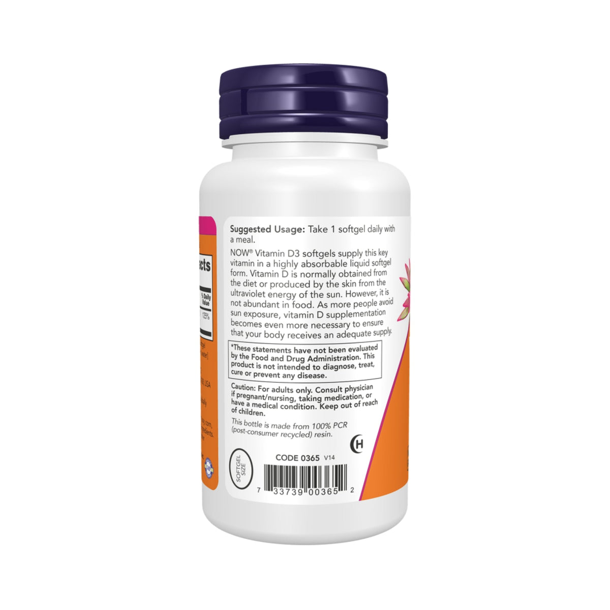 Vitamine D3 1000 UI | 25 mcg | 360 capsules molles | NOW Foods