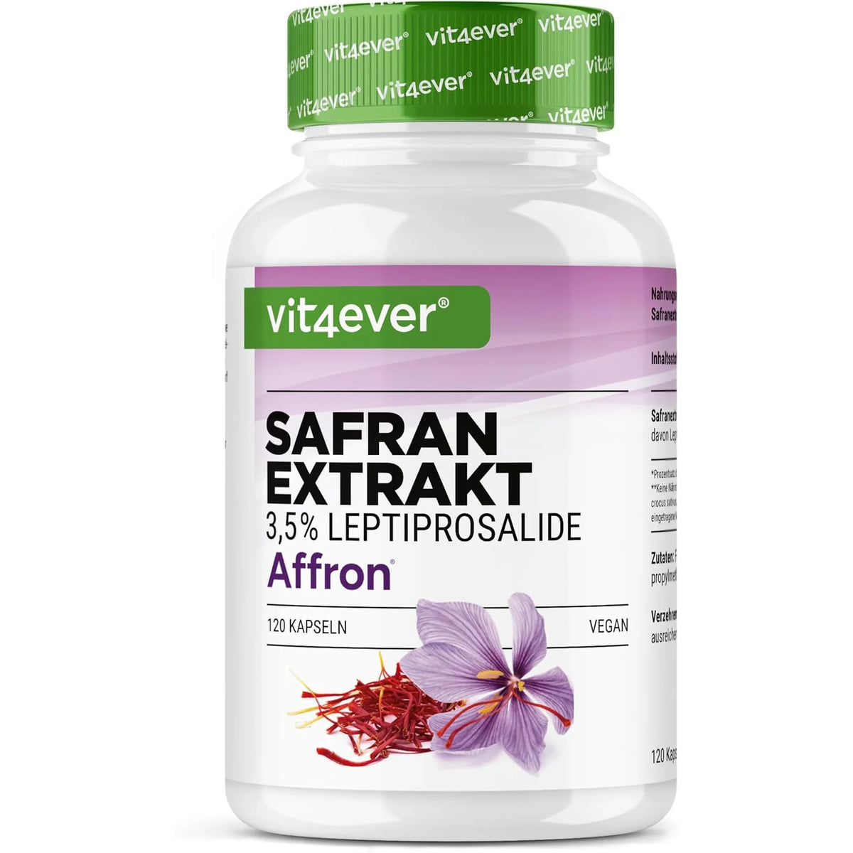 Vit4ever Extrait de safran Affron pot avec 120 gélules végétaliennes
