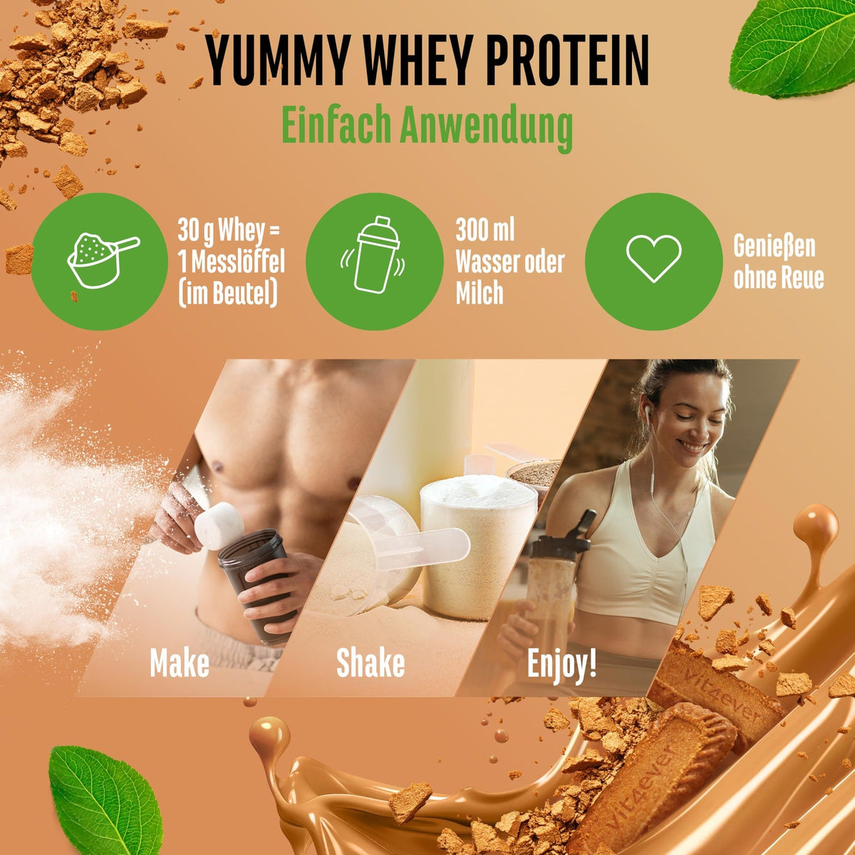 Vit4ever Yummy Whey Protein Biscuit Caramel shake protéiné 908 grammes préparer : mesurer, secouer et savourer