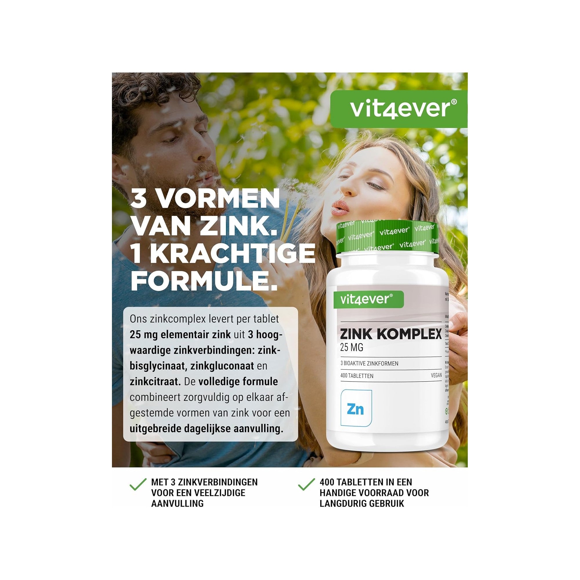 Vit4ever Complexe de zinc 25 mg : 3 formes de zinc, 1 formule puissante
