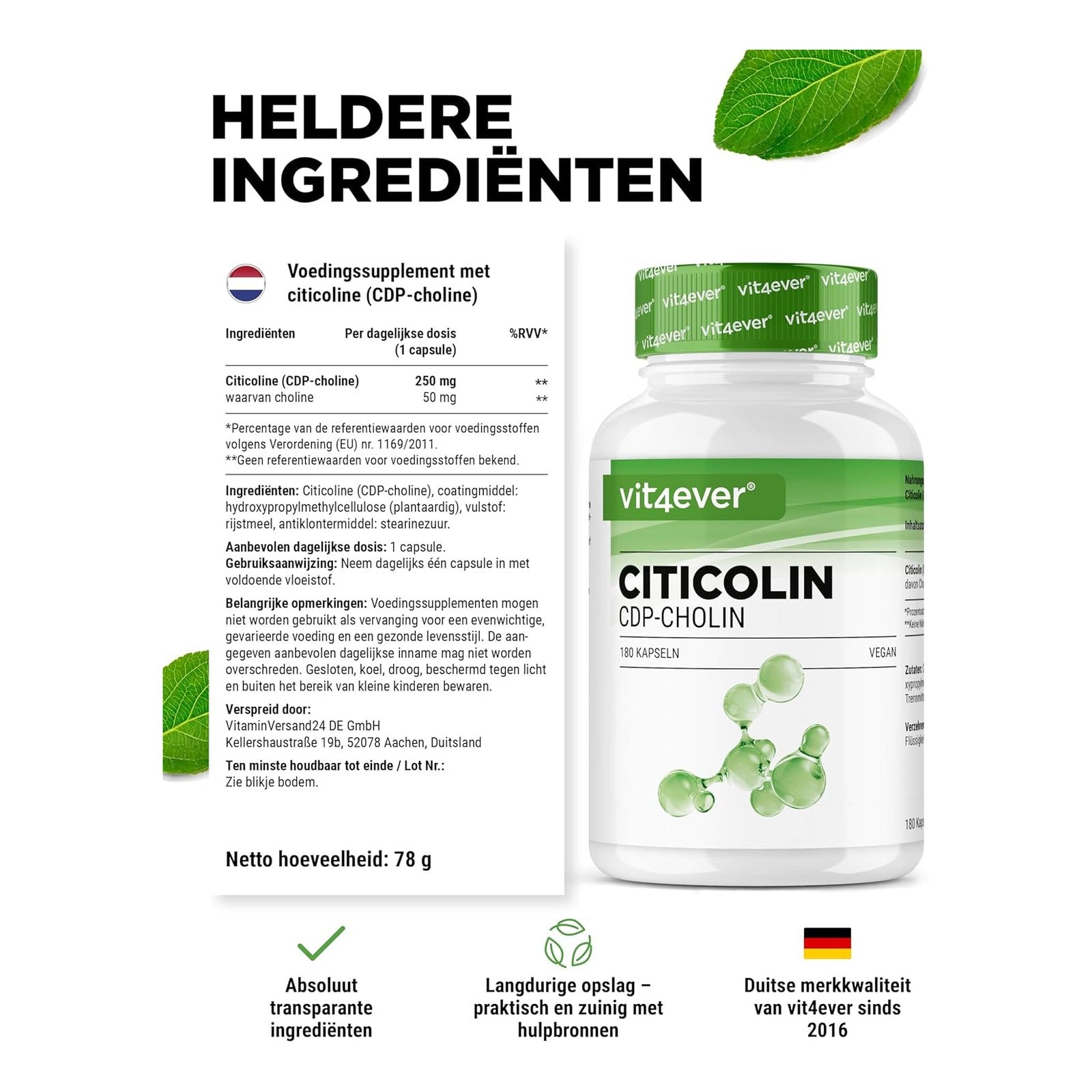 Citicoline CDP-choline ingrédients et valeurs nutritionnelles par gélule