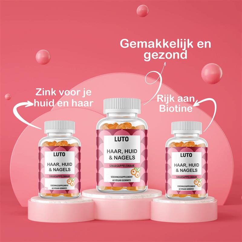 Gommes LUTO Cheveux Peau et Ongles trois pots - simple et sain avec zinc et biotine