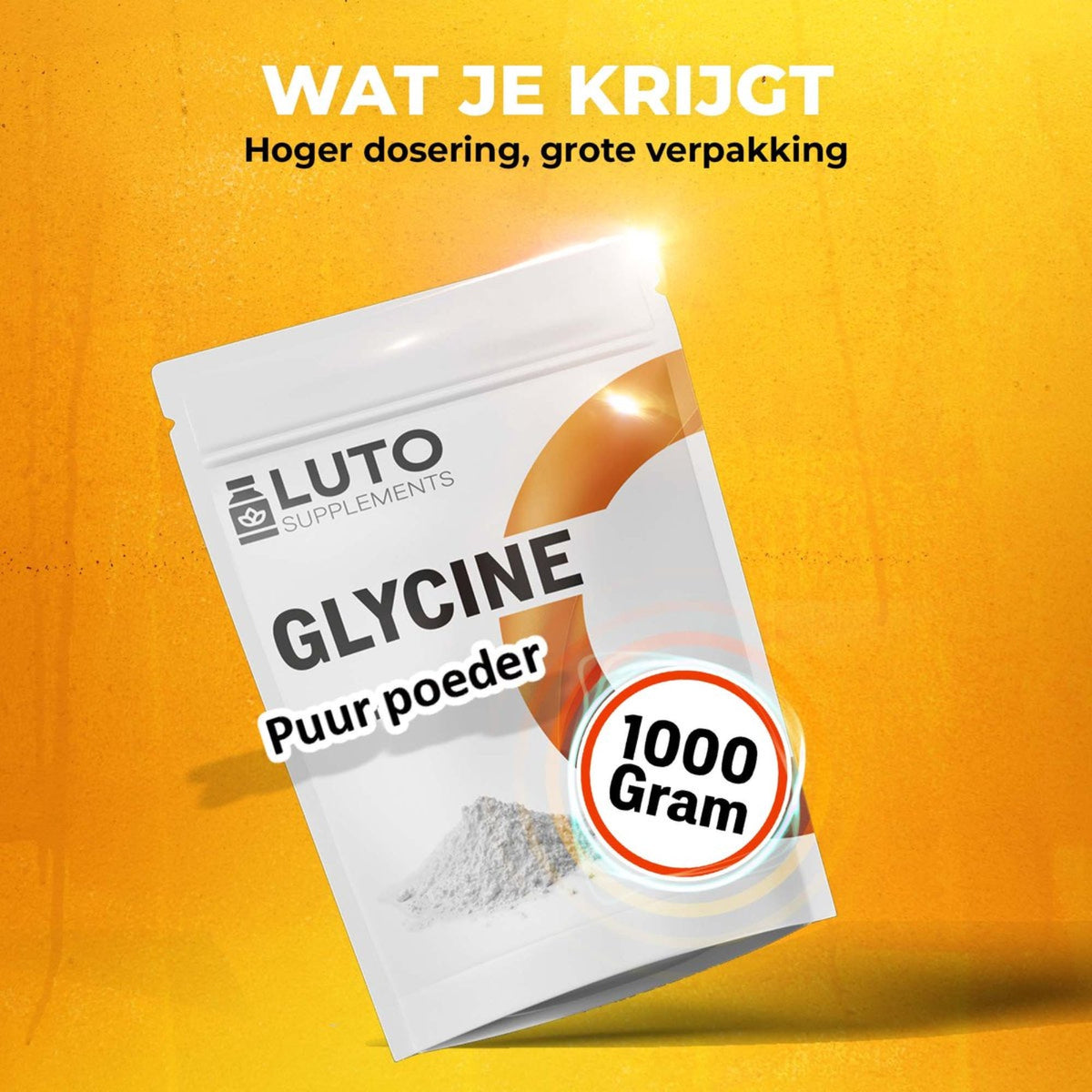 Grand sachet de poudre de glycine de 1000 grammes, de quoi faire environ 200 portions de 5 grammes par jour
