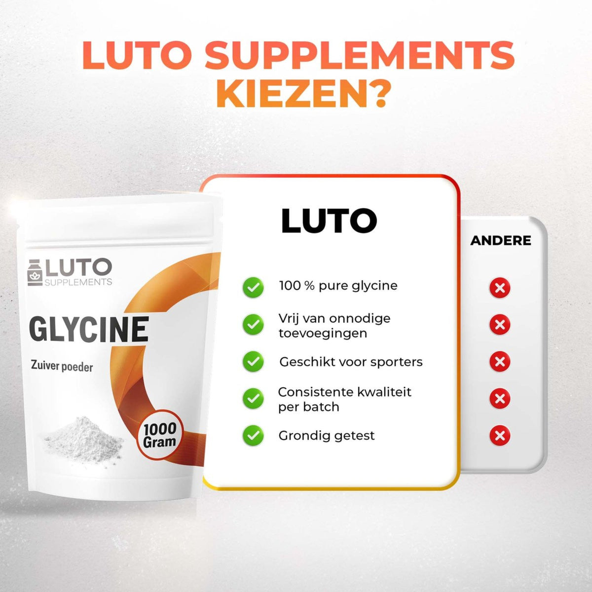 Avantages de la poudre de glycine LUTO : 100% pure, vegan et adaptée à un usage quotidien